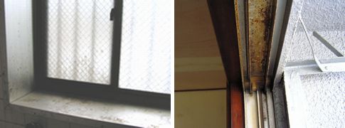 窓がカビ汚れ