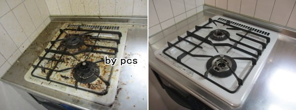 キッチンのガスコンロクリーニングの写真です。